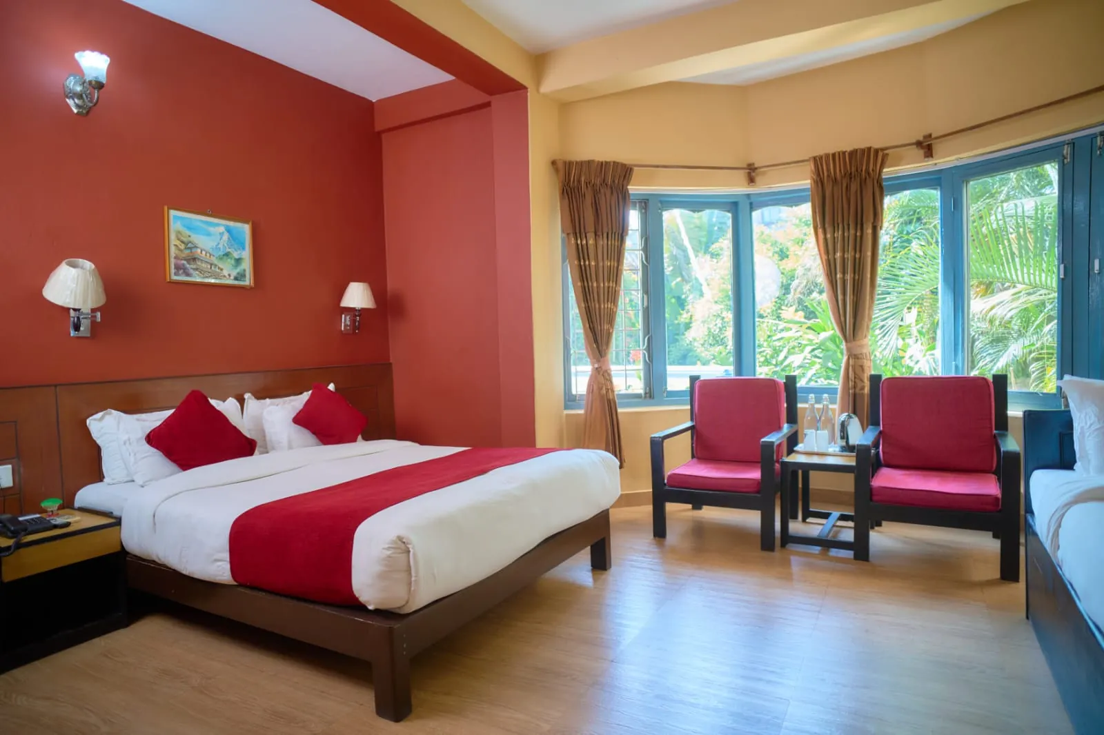 Deluxe corner room at The Silver Oaks Inn, Pokhara
