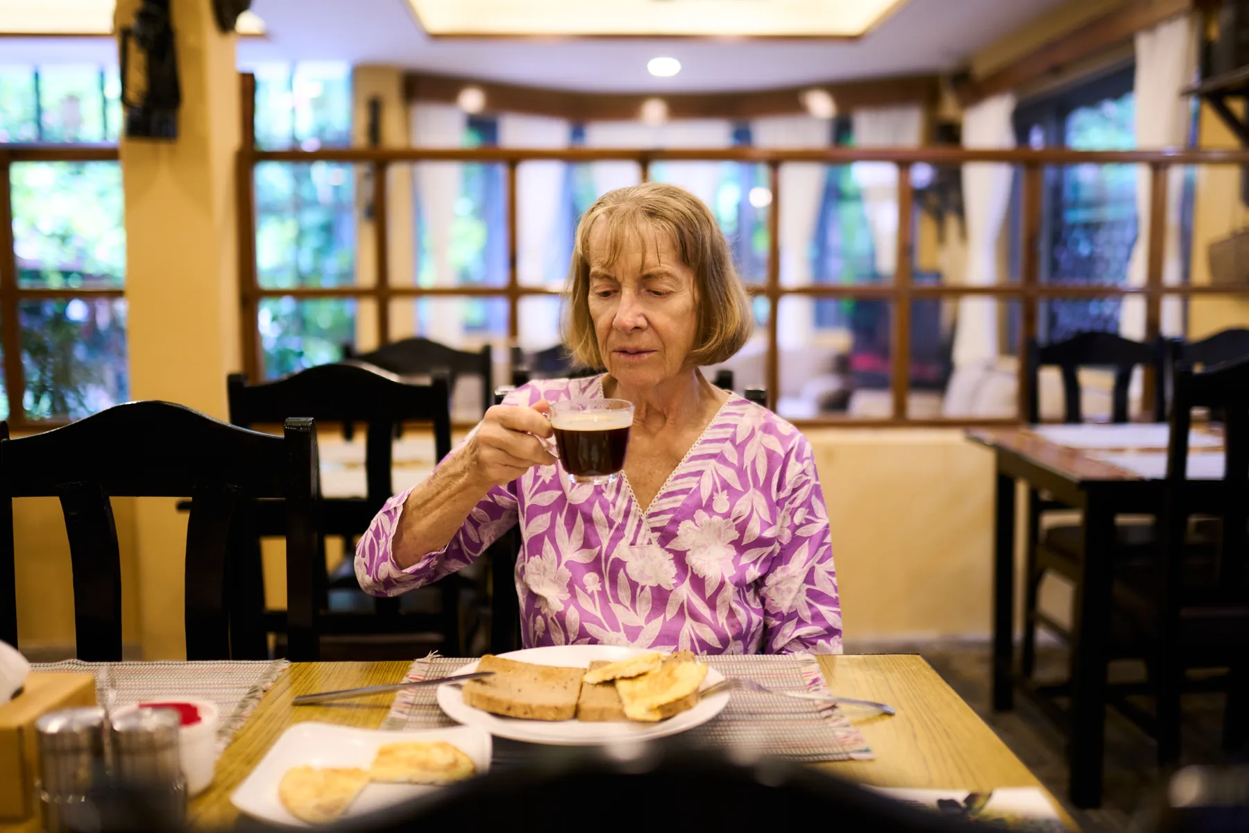 Morning coffee at The Silver Oaks Inn, Pokhara