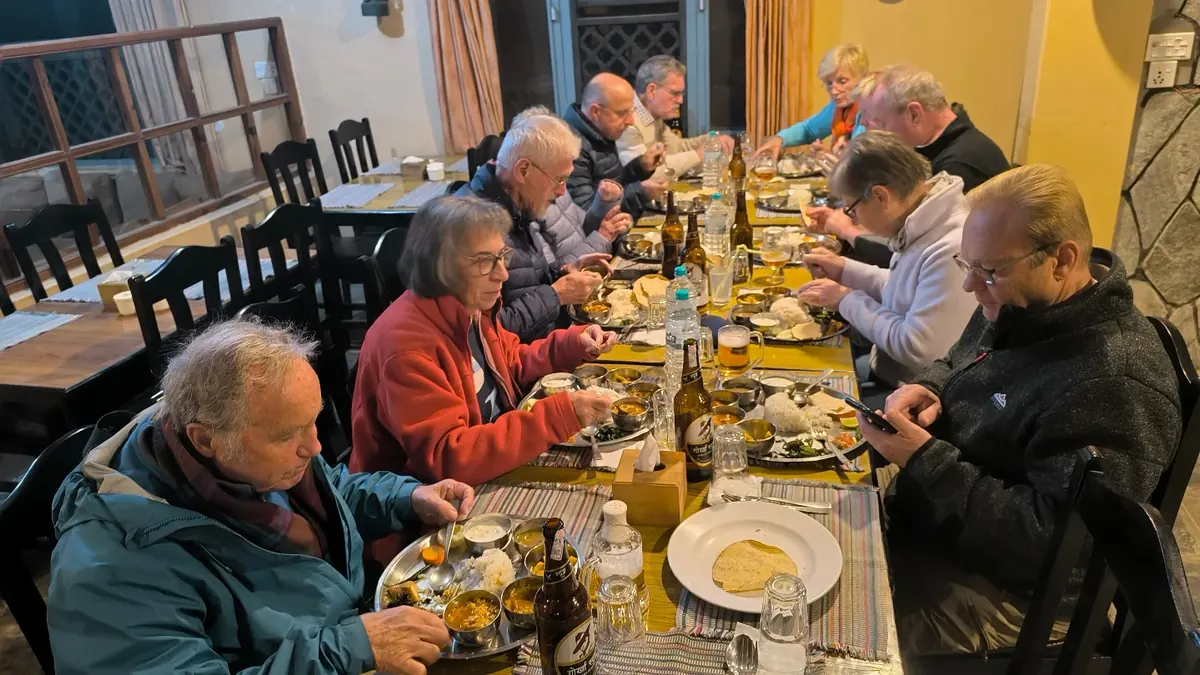 Dinner with guests at The Silver Oaks Inn, Pokhara