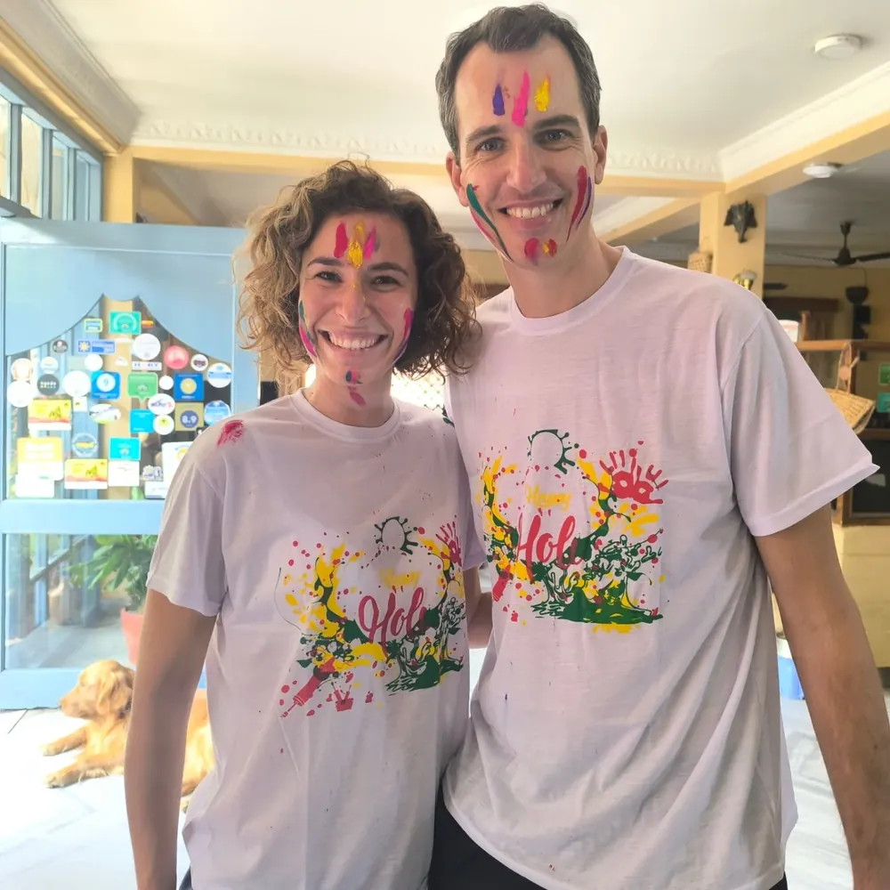 Guests celebrating Holi at The Silver Oaks Inn, Pokhara