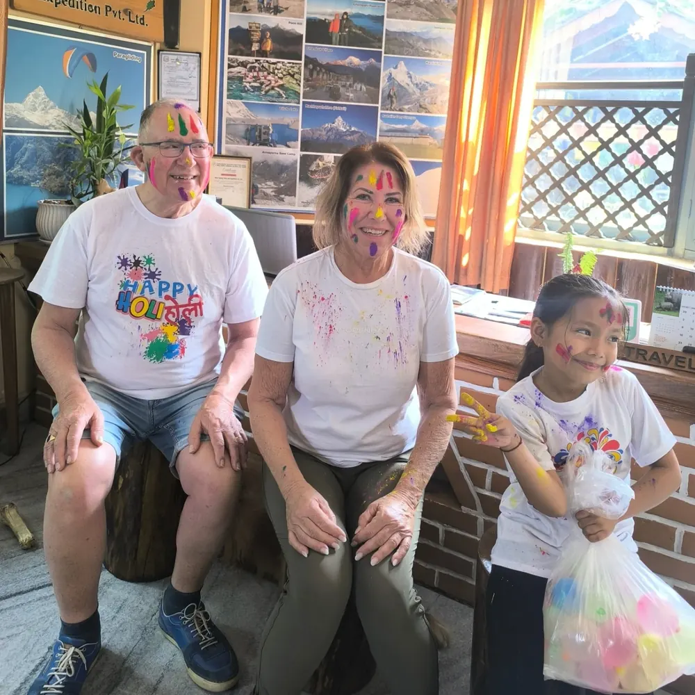 Holi with guests at The Silver Oaks Inn, Pokhara