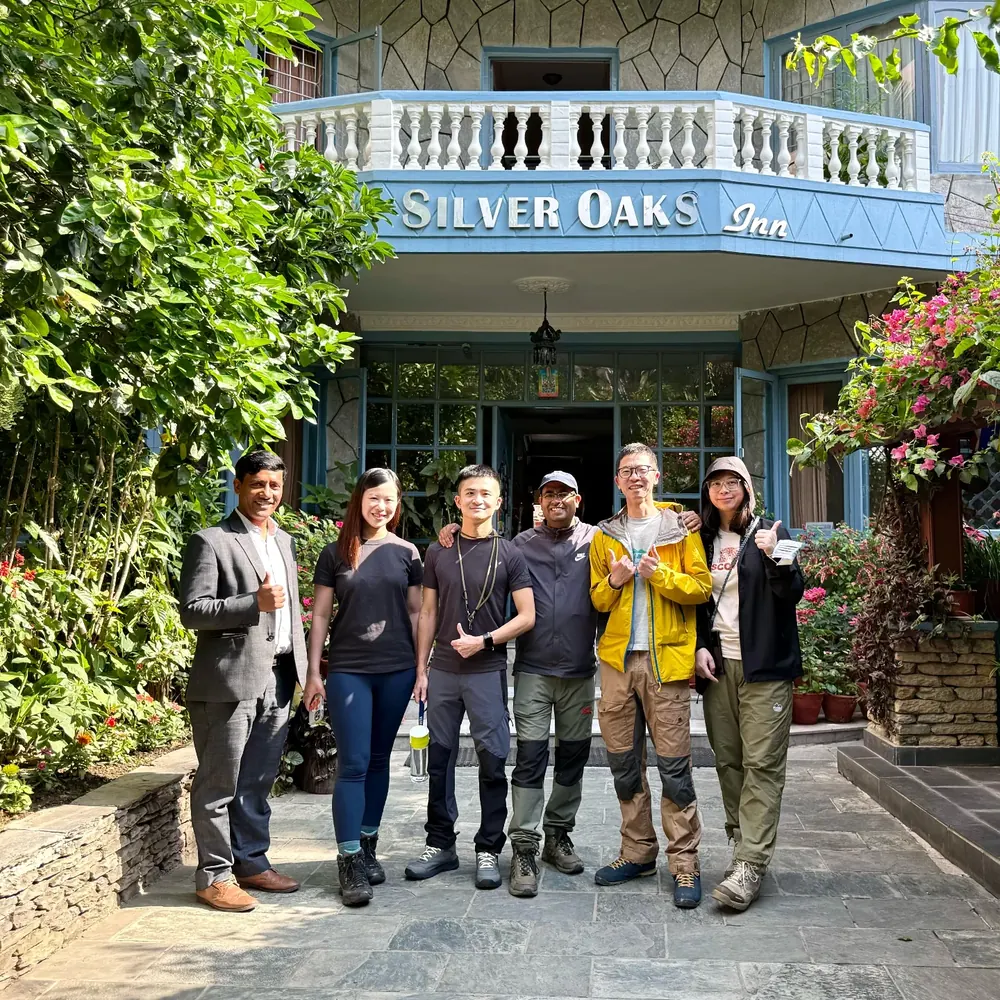Trekkers with the team at The Silver Oaks Inn, Pokhara